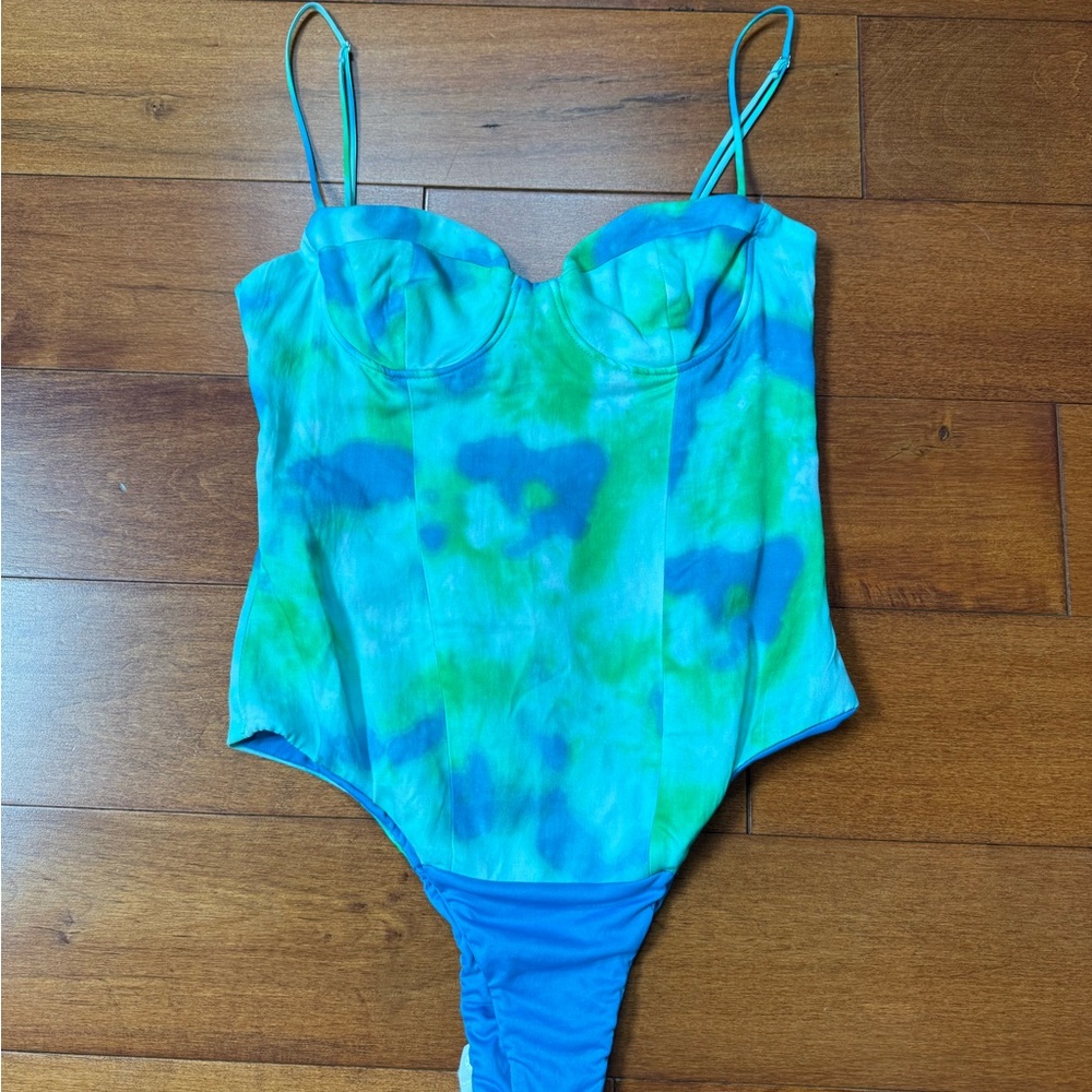 Zara Blue and Green Tie-Dye Bodysuit
